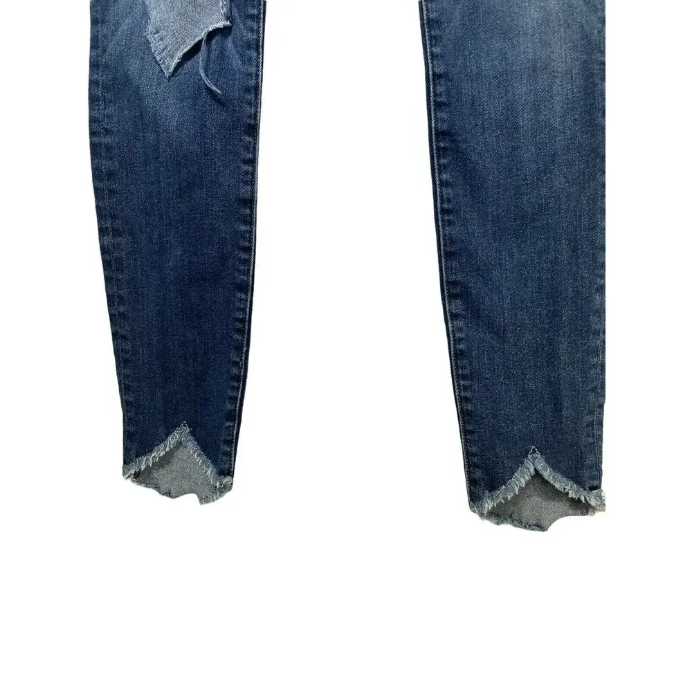 FRAME Denim Le High Skinny Blue Heren Raw Hem Crop Distressed Jeans Size 24 - Picture 3 of 6